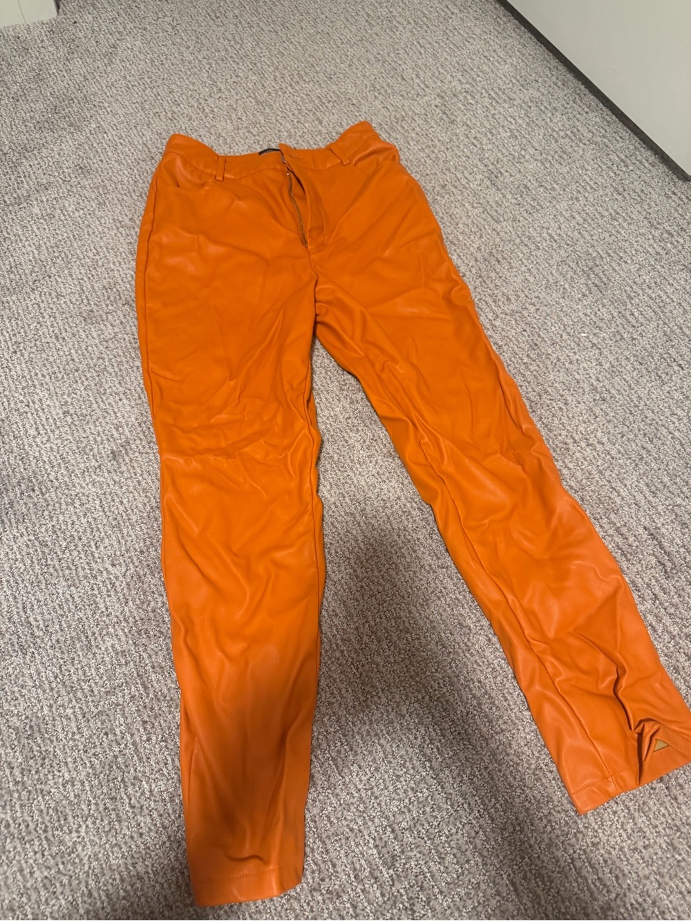 Orange women’s Leather-Look Pants
